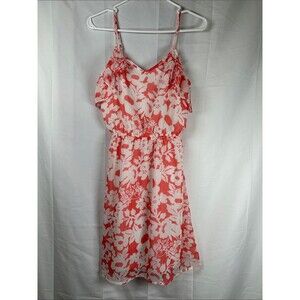 Super B Floral Mini Sundress Women’s Small Coral Ruffle Sleeveless Vacation
